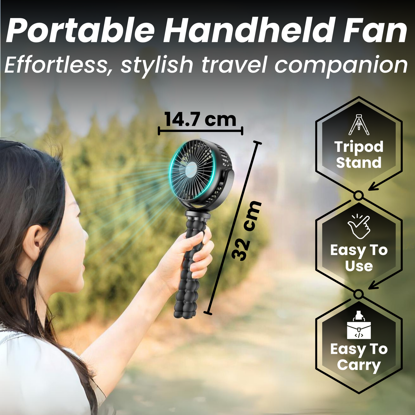 2-in-1 Rechargeable Portable Fan with 5200 mAh Power Bank