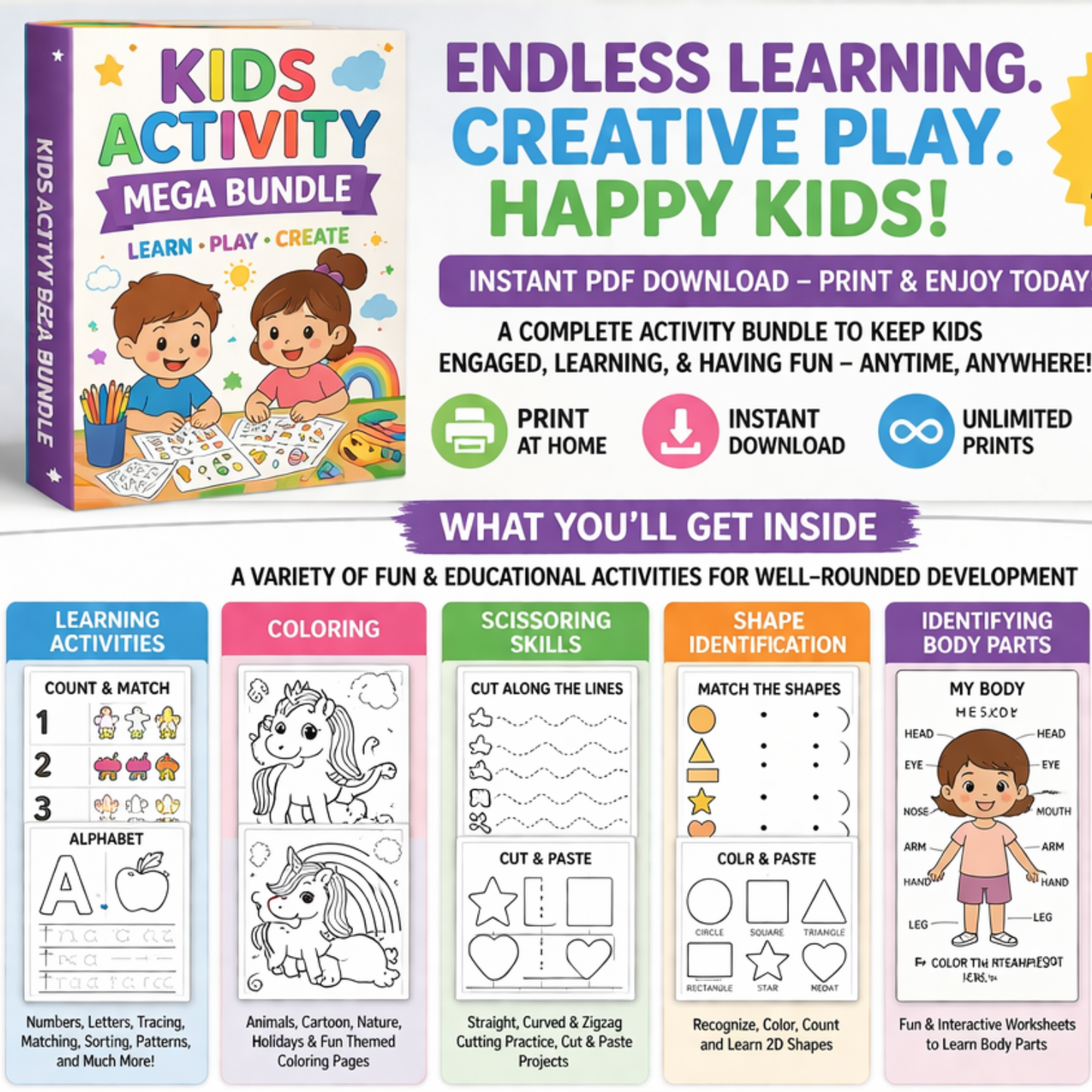Kids Coloring & Learning Activity Bundle | 100+ Pages | Endless Fun