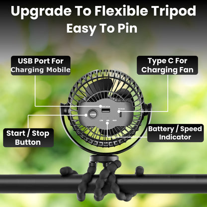 2-in-1 Rechargeable Portable Fan with 5200 mAh Power Bank